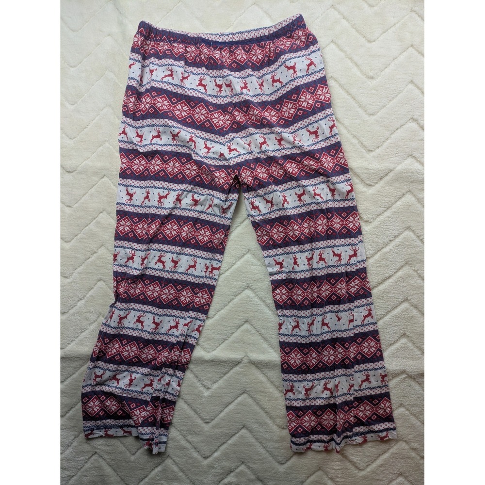 Lanz of Salzburg Pajama Pants Medium Red Blue Reindeer Fair Isle Cotton Holiday